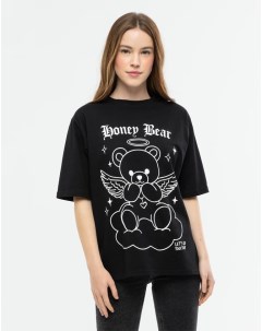 Черная футболка oversize с принтом Honey Bear Gloria jeans