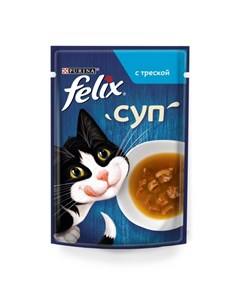 Суп влажный корм для кошек с треской в соусе в паучах 48 г Felix