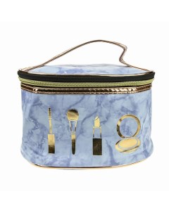 Косметичка чемоданчик мраморная с золотом голубая Lukky