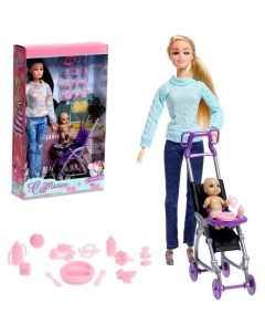 Кукла модель шарнирная Дженнифер с малышом коляской и аксессуарами Nnb