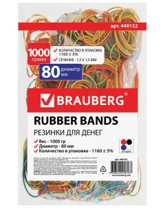 Резинки банковские универсальные диаметр 80 мм цветные натуральный каучук Brauberg