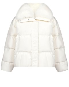 Короткая куртка молочного цвета с меховой отделкой Yves salomon