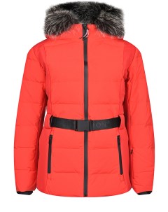 Красная лыжнаяя куртка с меховой отделкой Yves salomon
