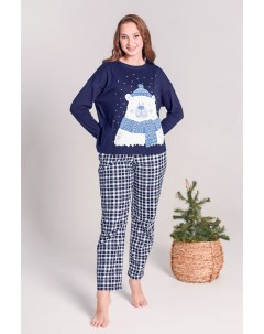 Жен пижама с брюками Снежный мишка Темно синий р 56 Оптима трикотаж