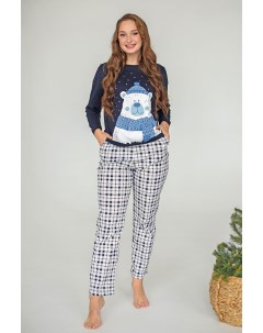 Жен пижама с брюками Снежный мишка Синий р 50 Оптима трикотаж