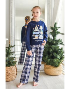 Дет пижама Зимние каникулы для девочек Синий р 34 Оптима трикотаж