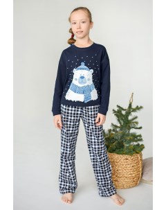 Дет пижама Снежный мишка для девочки Темно синий р 34 Оптима трикотаж