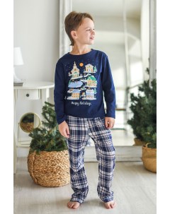 Дет пижама Зимние каникулы для мальчиков Синий р 34 Оптима трикотаж