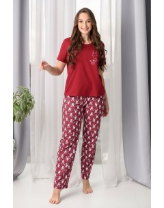 Жен пижама с брюками Ушастик Бордовый р 56 Оптима трикотаж