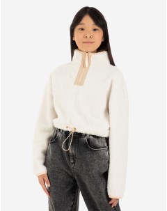 Молочный плюшевый свитшот с молнией и кулиской для девочки Gloria jeans