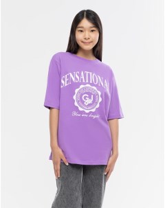 Фиолетовая футболка superoversize с принтом Sensational для девочки Gloria jeans