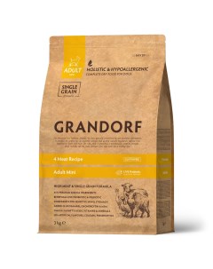 Корм четыре вида мяса для взрослых собак мелких пород 1 кг Grandorf