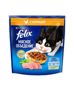 Сухой корм Мясное объедение для взрослых кошек с курицей 1 3 кг Felix