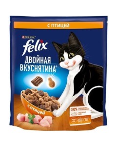 Сухой корм Двойная Вкуснятина для взрослых кошек с птицей Пакет 600 гр Felix