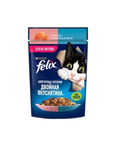 Влажный корм Аппетитные кусочки Двойная Вкуснятина для взрослых кошек с лососем и форелью в желе 75  Felix