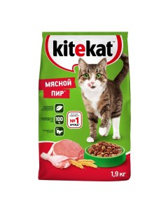 Корм для взрослых кошек мясной пир 1 9 кг Kitekat