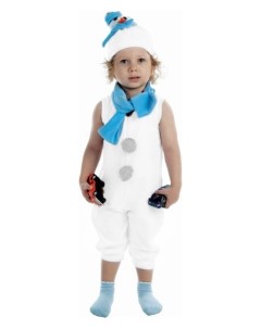 Детский карнавальный костюм Снеговик с голубым шарфом велюр комбинезон шапка шарф рост 68 98 см Страна карнавалия