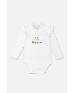 Белый боди с длинным рукавом принтом и оборками для девочки Playtoday baby