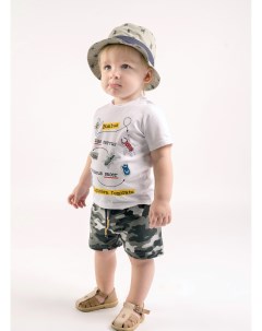 Комплект для мальчика белая футболка с принтом жуки шорты с принтом камуфляж Playtoday baby