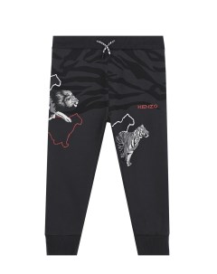 Черные спортивные брюки с анималистичным принтом детские Kenzo