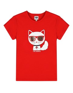 Красная футболка с принтом кошка детская Karl lagerfeld kids