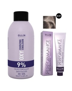 Набор Перманентная крем краска для волос Ollin Performance оттенок 8 21 светло русый фиолетово пепел Ollin professional