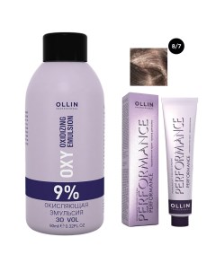 Набор Перманентная крем краска для волос Ollin Performance оттенок 8 7 светло русый коричневый 60 мл Ollin professional