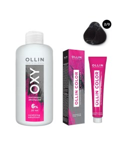 Набор Перманентная крем краска для волос Ollin Color оттенок 2 0 черный 100 мл Окисляющая эмульсия O Ollin professional
