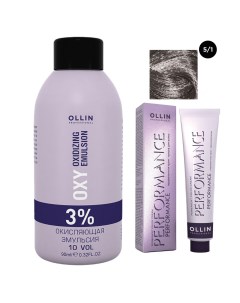 Набор Перманентная крем краска для волос Ollin Performance оттенок 5 1 светлый шатен пепельный 60 мл Ollin professional