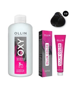 Набор Перманентная крем краска для волос Ollin Color оттенок 1 0 иссиня черный 100 мл Окисляющая эму Ollin professional