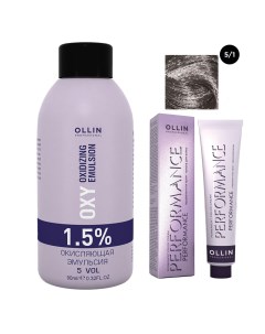 Набор Перманентная крем краска для волос Ollin Performance оттенок 5 1 светлый шатен пепельный 60 мл Ollin professional