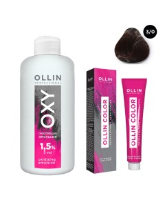 Набор Перманентная крем краска для волос Ollin Color оттенок 3 0 темный шатен 100 мл Окисляющая эмул Ollin professional