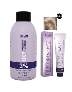 Набор Перманентная крем краска для волос Ollin Performance оттенок 8 00 светло русый глубокий 60 мл  Ollin professional