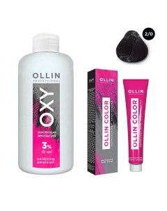 Набор Перманентная крем краска для волос Ollin Color оттенок 2 0 черный 100 мл Окисляющая эмульсия O Ollin professional