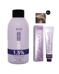 Набор Перманентная крем краска для волос Ollin Performance оттенок 8 7 светло русый коричневый 60 мл Ollin professional