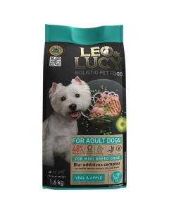 Leo Lucy сухой полнорационный корм для собак мелких пород с телятиной яблоком и биодобавками 1 6 кг Leo&luсy
