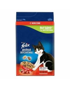 Двойная вкуснятина полнорационный сухой корм для кошек с мясом Felix