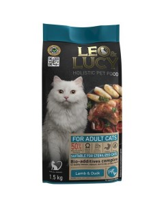 Leo Lucy сухой полнорационный корм для стерилизованных кошек с ягненком уткой и биодобавками 1 5 кг Leo&luсy