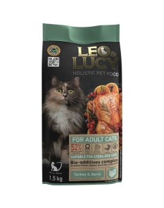 Leo Lucy сухой полнорационный корм для стерилизованных и пожилых кошек с индейкой ягодами и биодобав Leo&luсy