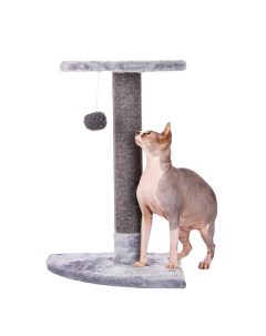 Когтеточка столбик для кошек угловой с полкой серый ковролин 60 см Домоседы
