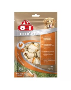 Лакомство для мелких и средних собак DELIGHTS косточки с куриным мясом11 см 6 шт пакет 8in1