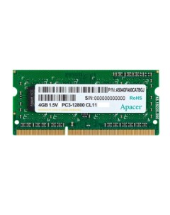 Оперативная память для ноутбука 4Gb 1x4Gb PC3 12800 1600MHz DDR3 SO DIMM CL11 AS04GFA60CATBGC Apacer