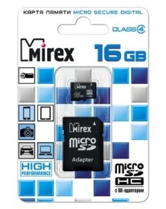 Флеш карта microSD 16GB microSDHC Class 4 SD адаптер Mirex