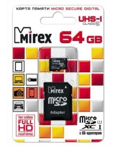 Флеш карта microSD 64GB microSDXC Class 10 UHS I SD адаптер 13613 AD10SD64 Mirex