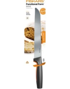 Нож кухонный Functional Form 1057538 стальной для хлеба лезв 213мм серрейт заточка черный оранжевый Fiskars