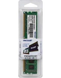 Оперативная память для компьютера 4Gb 1x4Gb PC3 10600 1333MHz DDR3 DIMM CL9 Signature Line PSD34G133 Patriòt