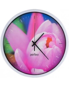 Настенные часы PF WC 003 круглые д 30 см белый корпус Тюльпаны циферблат Perfeo