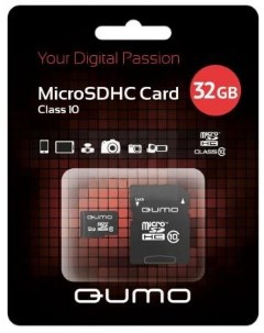 Карта памяти Micro SDHC 32Gb class 10 QM32GMICSDHC10U1 SD adapter Qumo