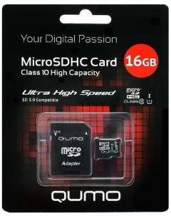 Карта памяти Micro SDHC 16Gb class 10 UHS I QM16GMICSDHC10U1 SD adapter Qumo