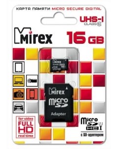 Флеш карта microSD 16GB microSDHC Class 10 UHS I SD адаптер Mirex
